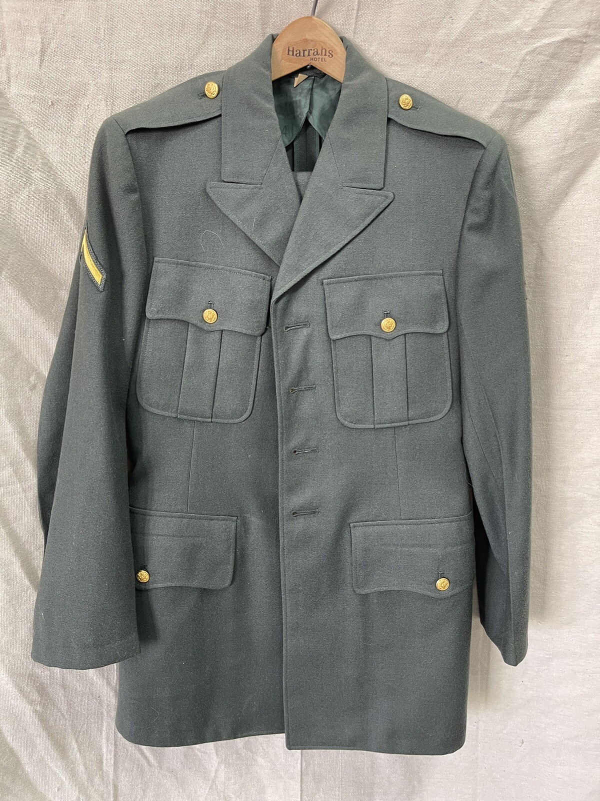 Vintage US Army Olive Green Dress Uniform Jacket Trousers Set Size 36R 30R