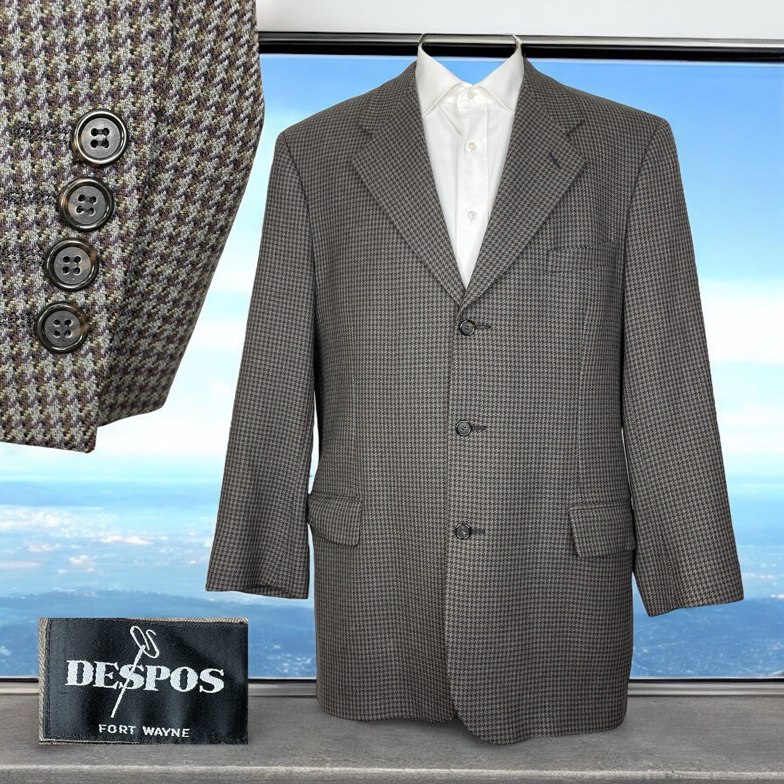 Despos Bespoke USA Made Sport Coat Mens 44L Multicolor Textured Three Buttons
