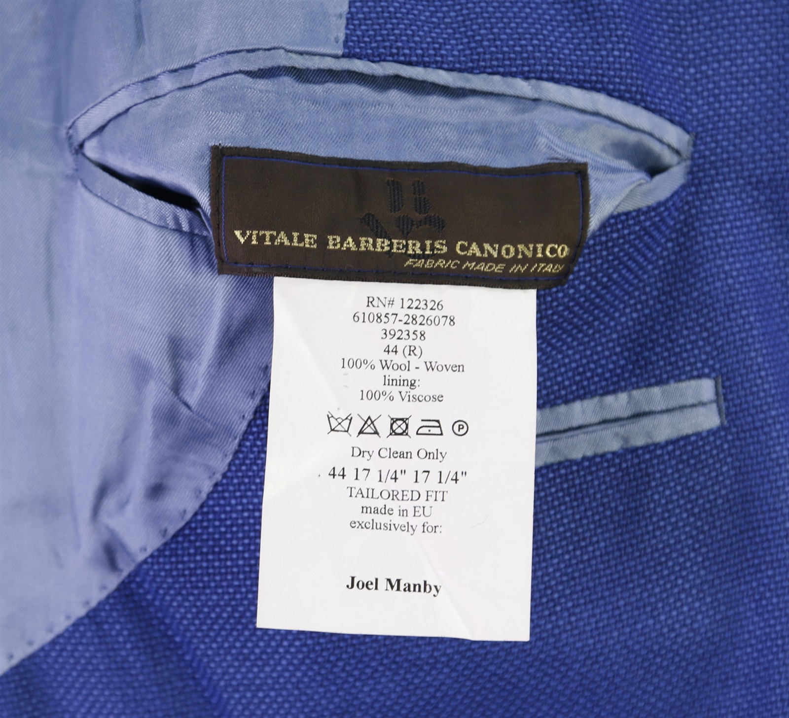 J. Hilburn Royal Blue Knit Woven Vitale Barberis Wool 2-Btn Blazer Jacket 44R