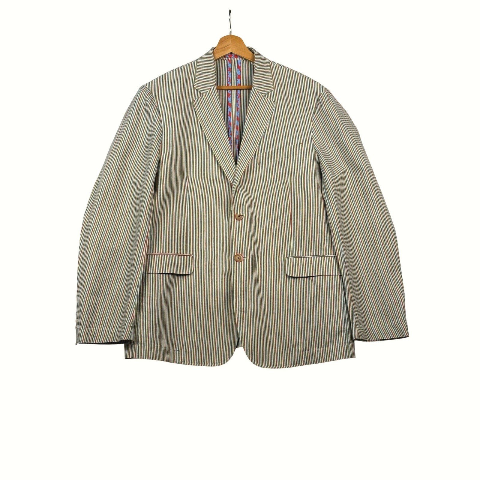Robert Graham Mens 44 Classic Fit Linen Cotton Multi Color Stripe Blazer Jacket
