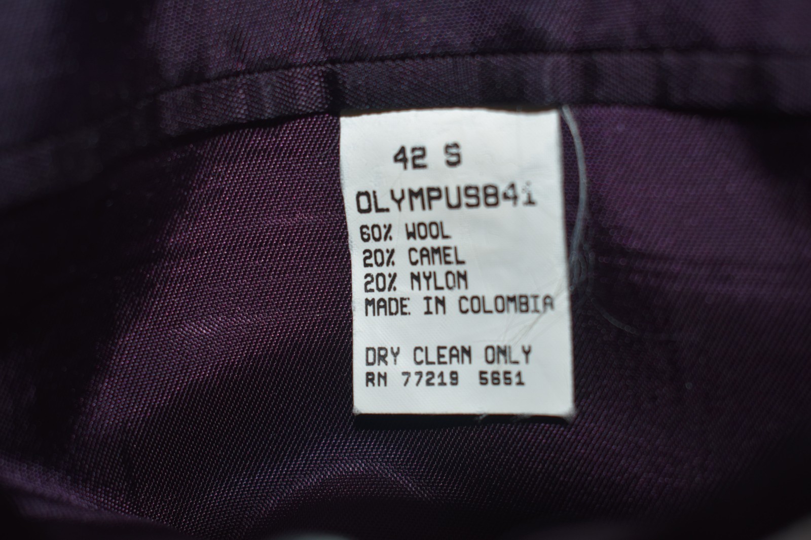 Men’s Cricketeer Sports Coat Blazer, Purple Lining, Sz. 42 S, Made in Colombia