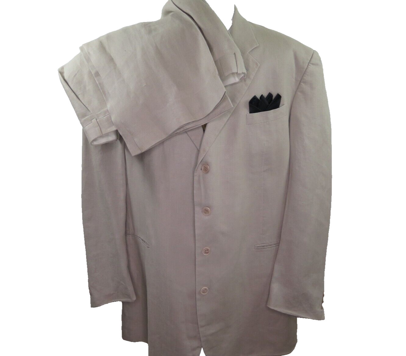 Georgio Giovanno Pure Linen Solid Beige Two Piece Mens Suit 38×31 48 L Big Man