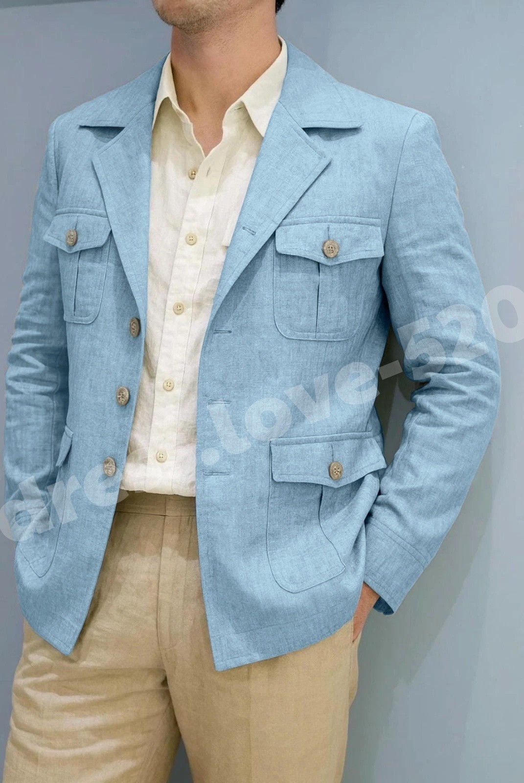 Linen Cotton Men Safari Jackets Sport Four Pockets Outwear Men Hunting Coat