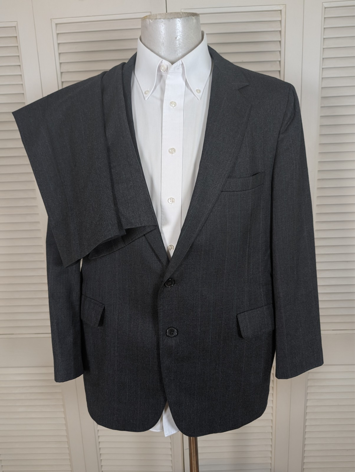 Lacrosse Vintage 2 Piece Suit Mens 44S 38×29 Gray Purple Green Stripe