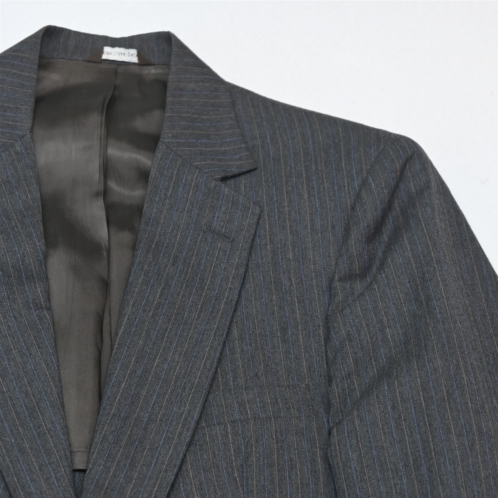 Vtg USA Made 38L 34×34 Taupe Brown Gray Striped Wool Bootcut Mens Suit