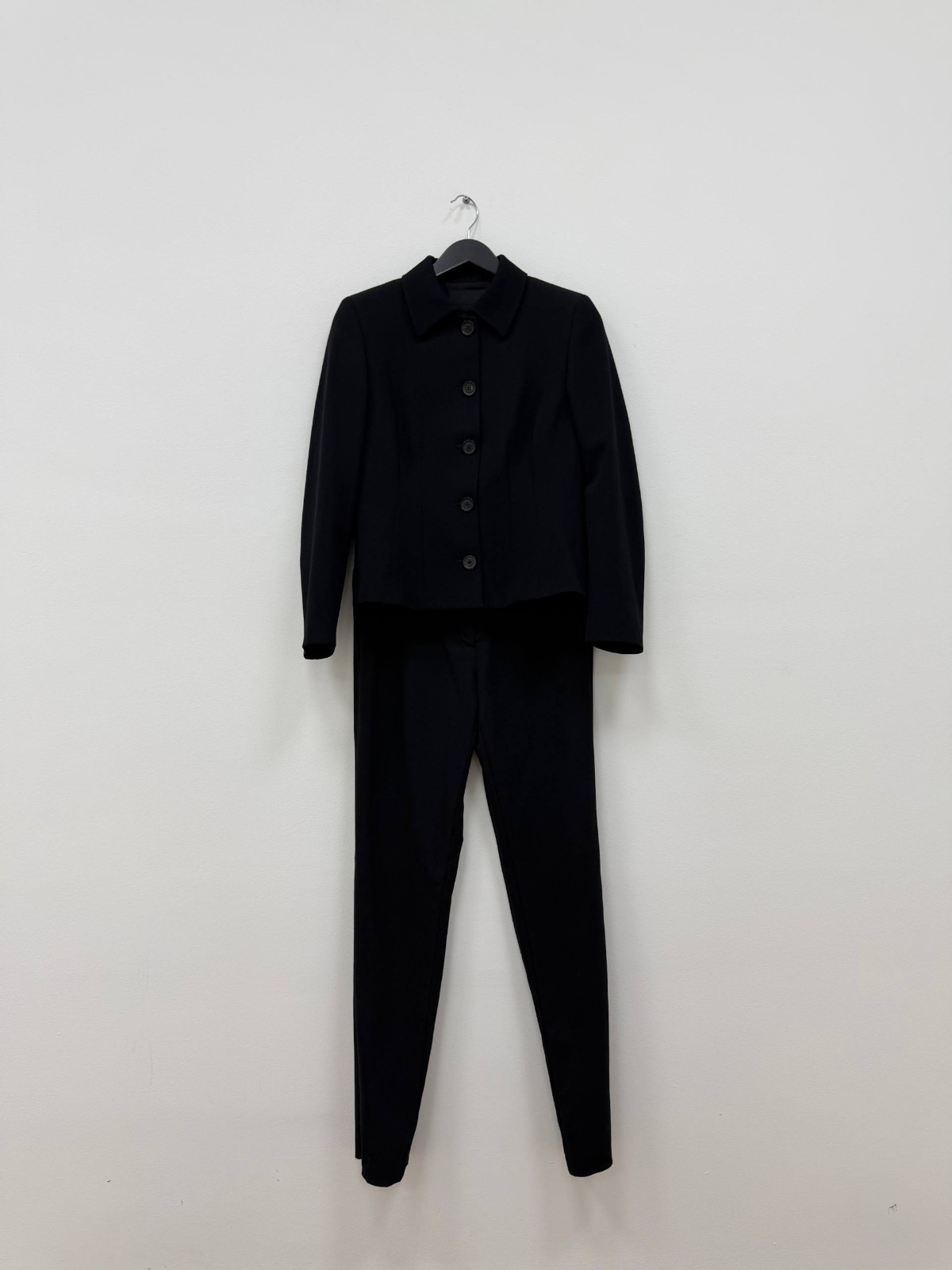 Vintage Prada Milano Black Virgin Wool Tailored Suit Made in Italy IT42