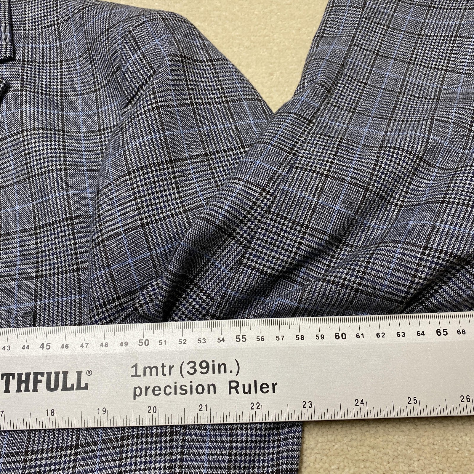 Sawyers & Hendricks 3 Piece Suit Men’s 44S Blazer 38S Trousers Grey Blue Check