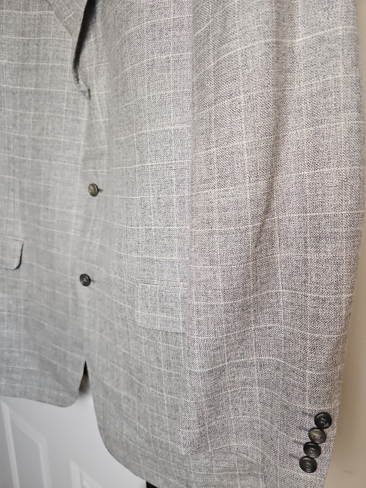 Canali Blazer Wool Silk Linen Sport Coat Jacket Windowpane Gray Mens Size US 48L