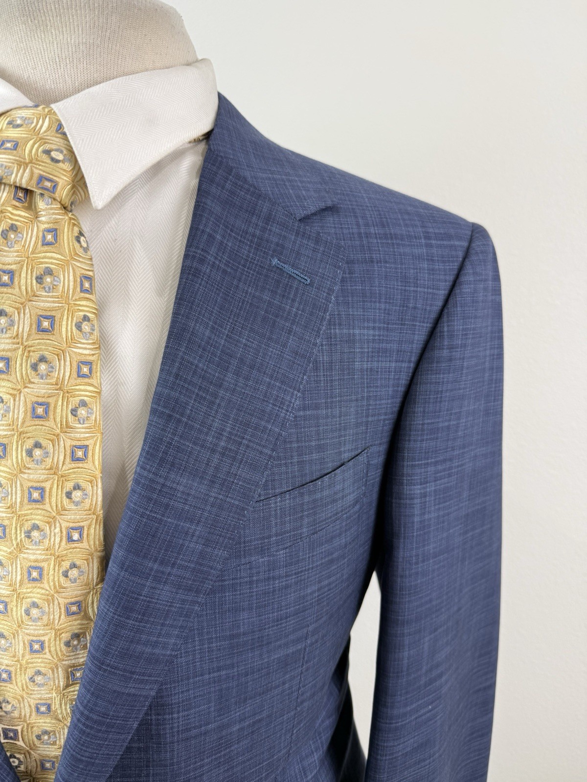 Canali Exclusive Men’s Blue Check Super 150 Wool Silk Suit Sz 44 L Pants 38 X 34