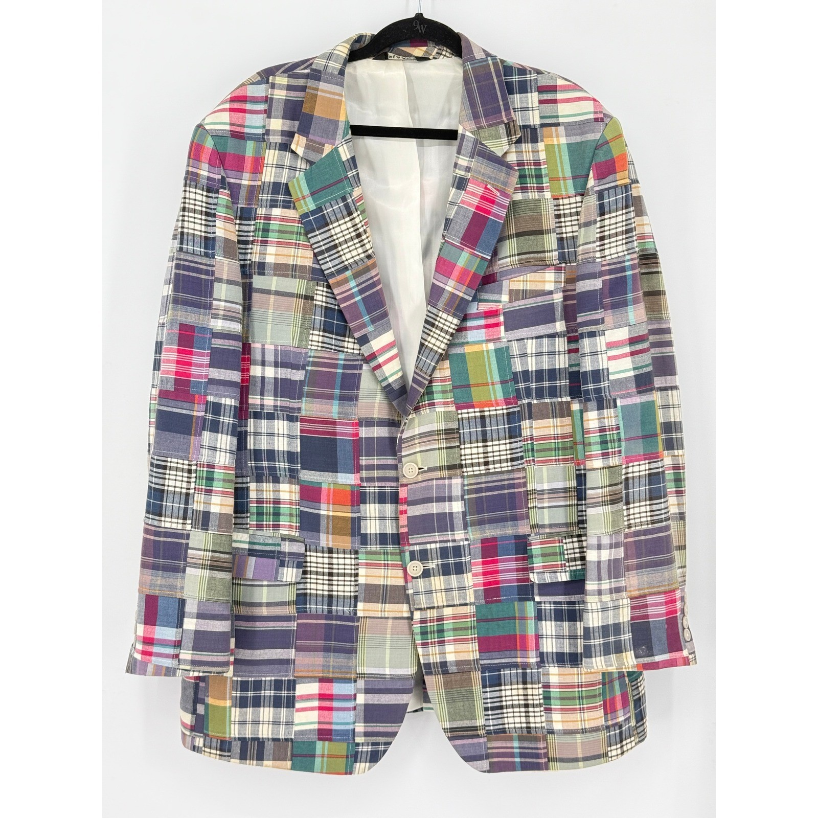 Mens Patchwork Madras Plaid Blazer Jacket Prep East Coastal Nautical 42 Academia