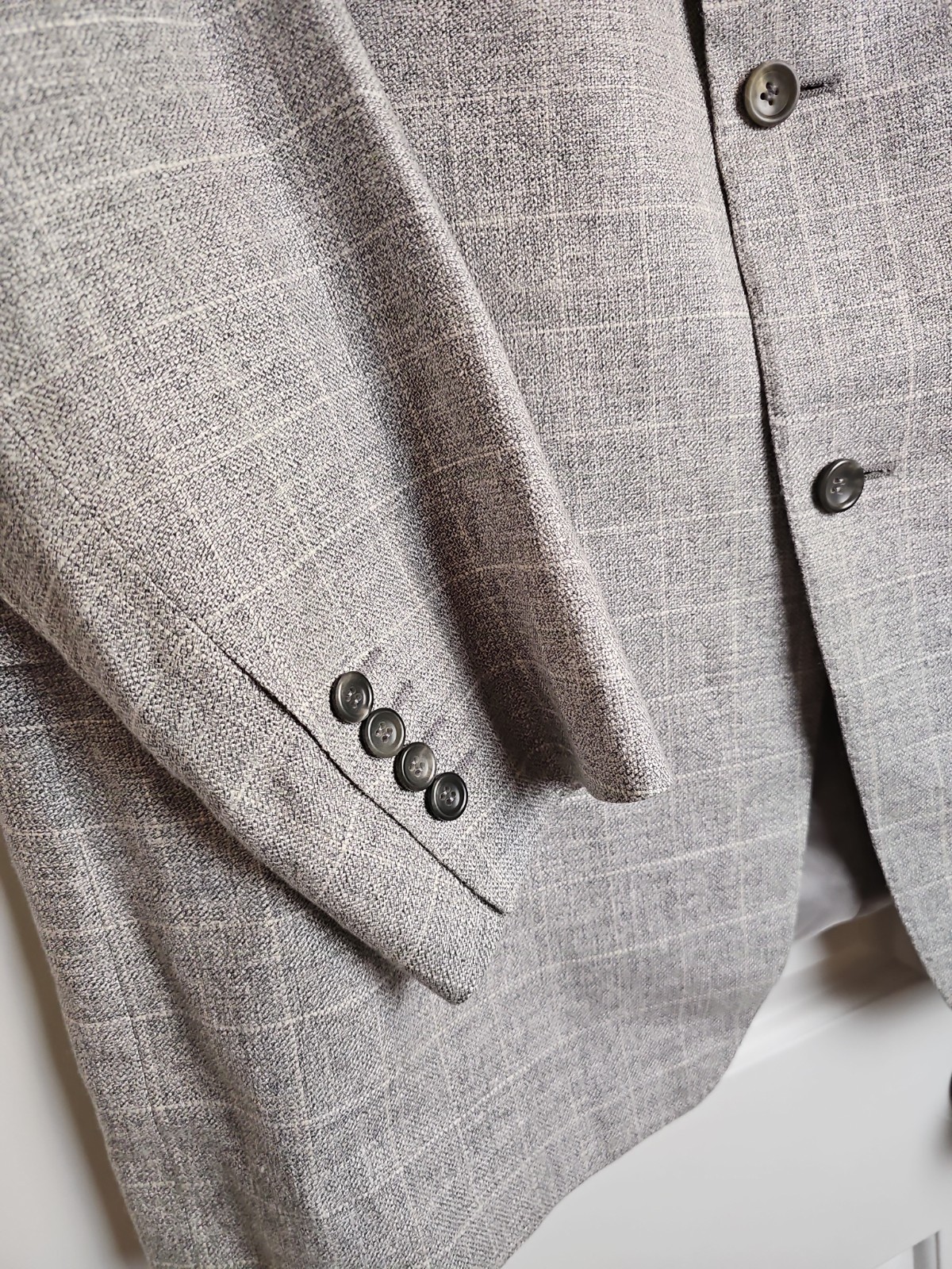 Canali Blazer Wool Silk Linen Sport Coat Jacket Windowpane Gray Mens Size US 48L