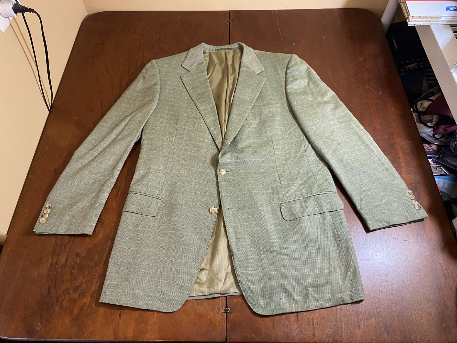 ERMENEGILDO ZEGNA Green Plaid Sport Coat Suit Blazer 48L 15 Mil Mil Wool