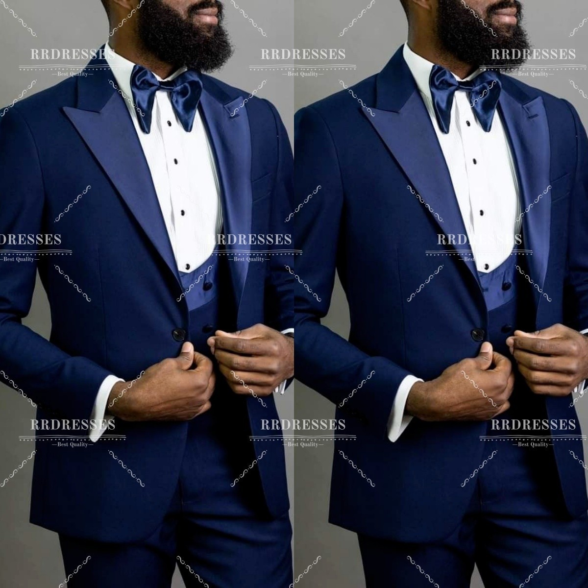 Formal Men’s Suit Navy Blue Prom Outfits Peak Lapel Wedding Groomman 3Pcs Jacket