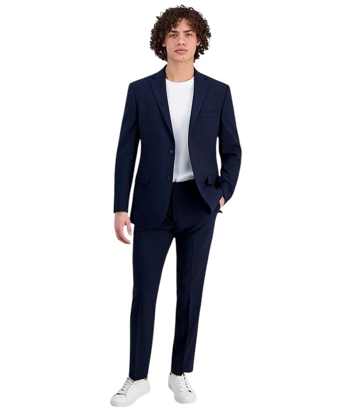 Dkny Mens Modern fit 2 Piece Suit 38 S / 31 Waist Navy Blue Solid Stretch