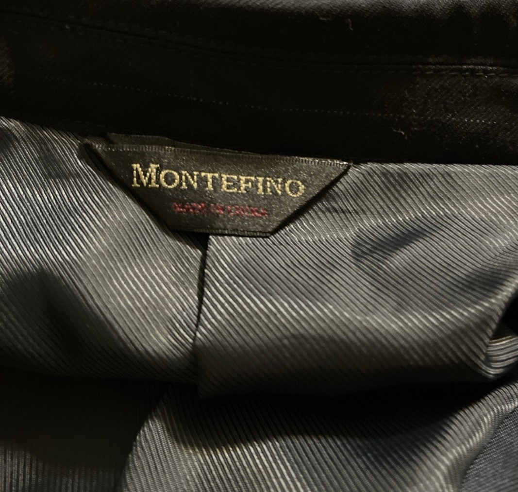 Montefino Uomo Suit Men’s 52L 2Pc Navy Blue Windowpane 100% Merino Wool 3-Button