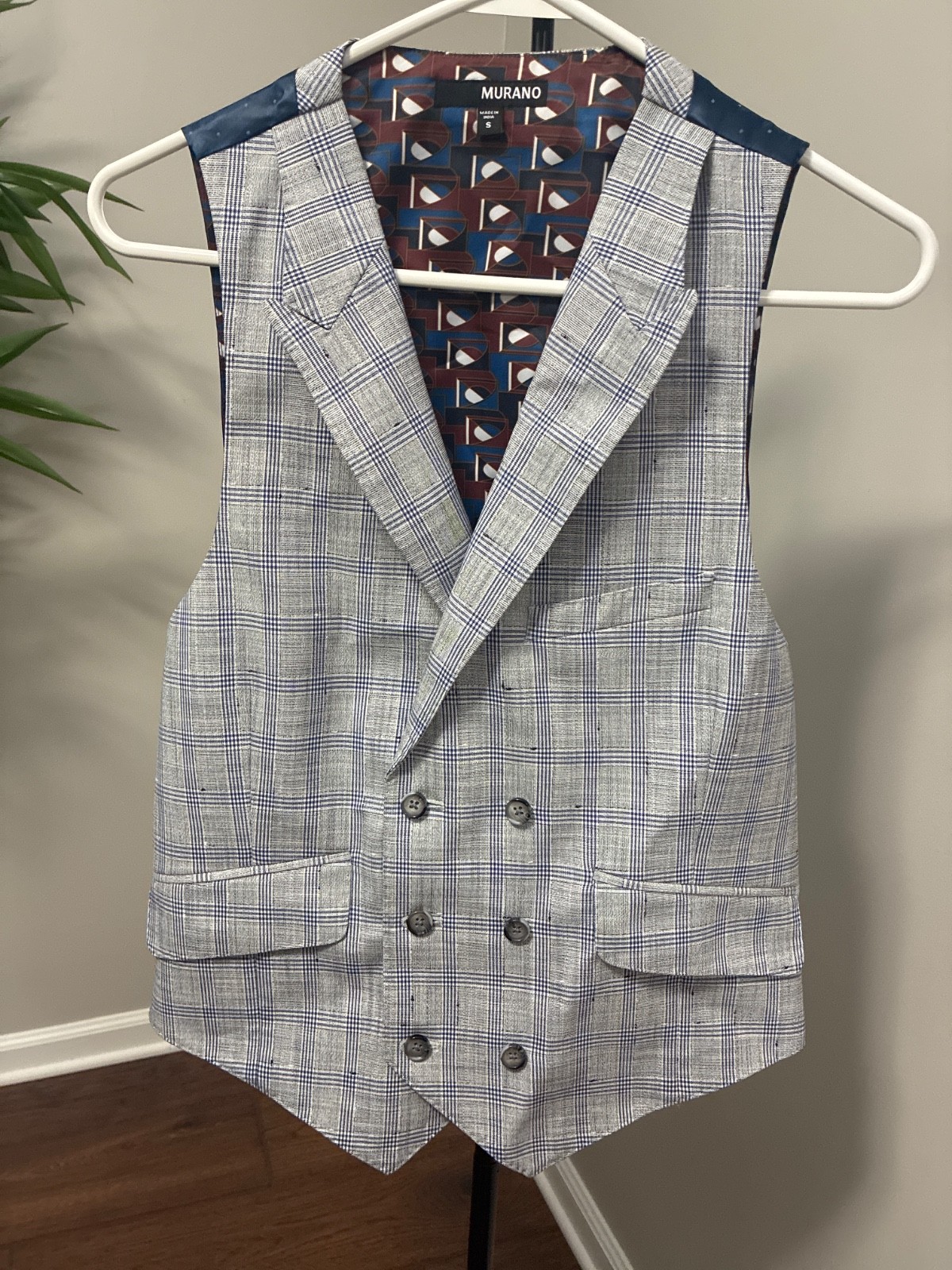 Murano Mens Small Double Breasted Vest/ 67% Poly, 31% Viscose, 2% Spandex Shell
