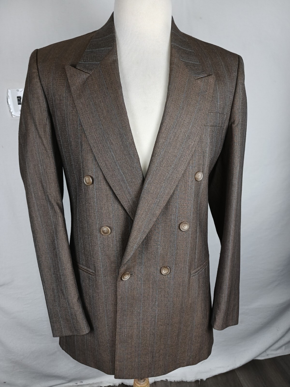 Rafinali gold Mens Sz 40L Brown Striped Wool Blend Sport Coat R4