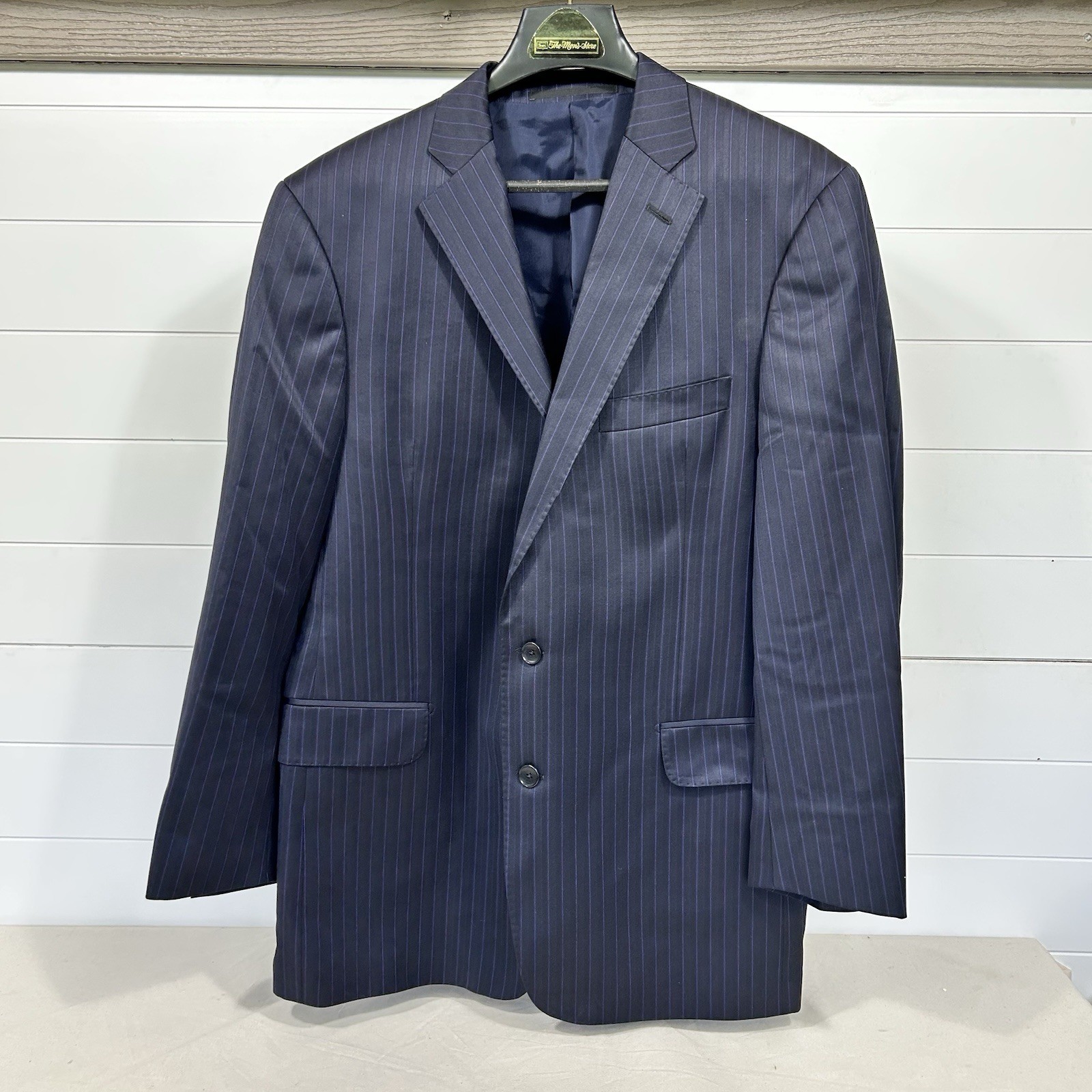 EUC Mens Bespoke Dormeuil Amadeus Extra Fine Merino Wool Blazer Blue Stripe EUC