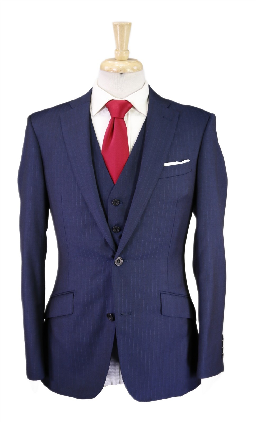 Richard James Dark Royal Blue Pinstripe 3-Piece 2-Btn Wool Suit 38S