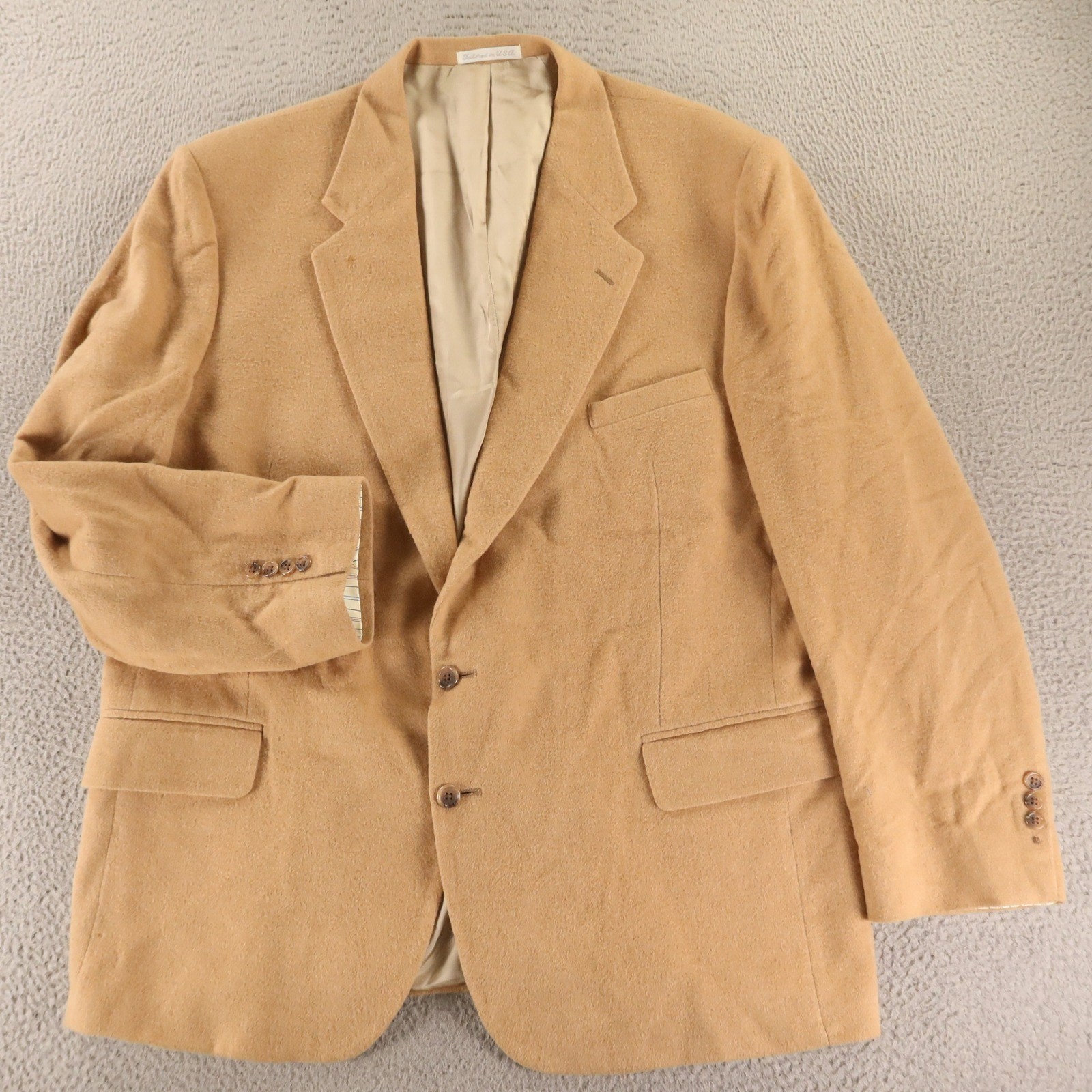 VTG Camel Jacket XL XLT 48L Tan Club Room 100% Camel Hair Blazer USA Flannel