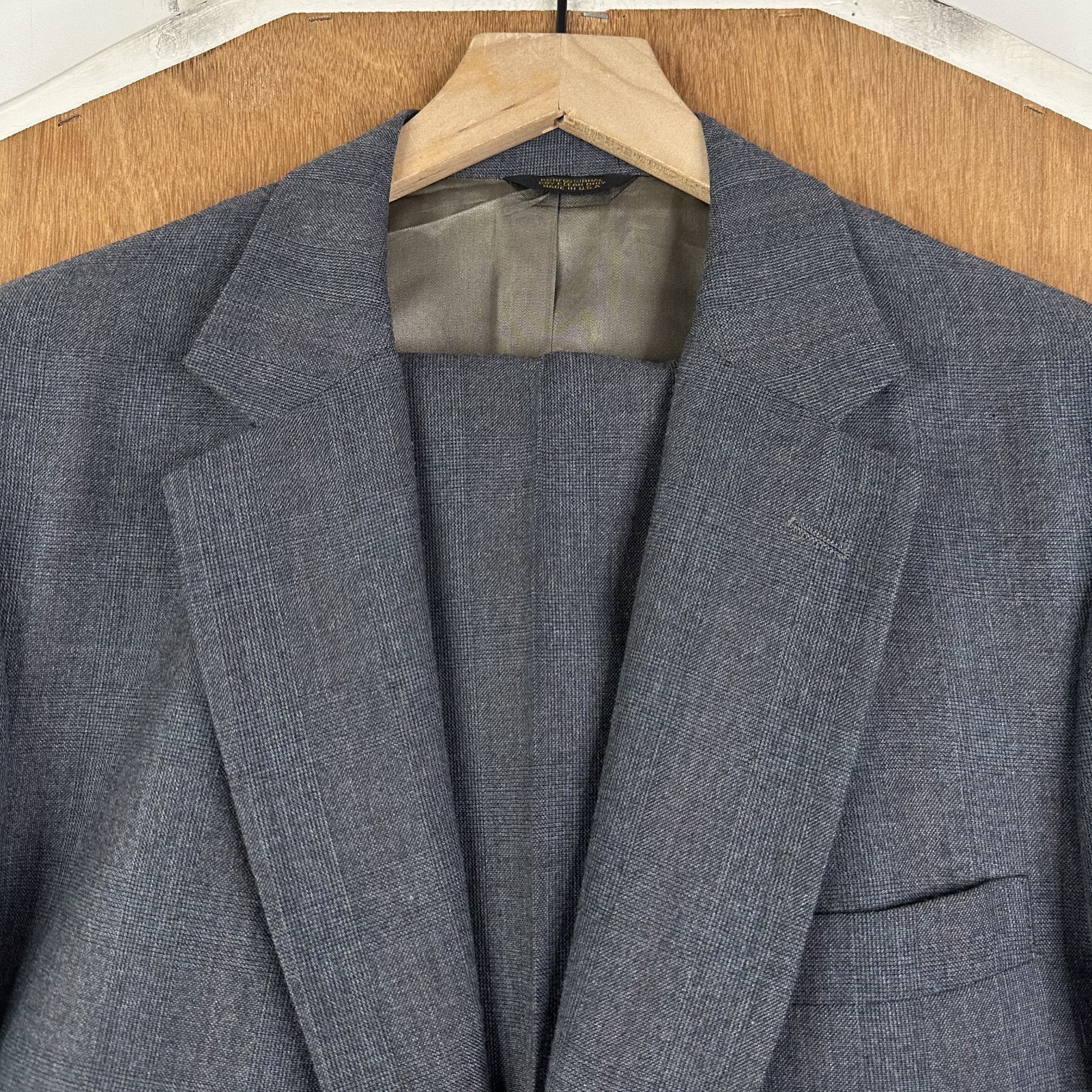 Harmony Suit Mens 44R Gray Glen Check 2 Button Wool Pants 38×29 Canvased Flat