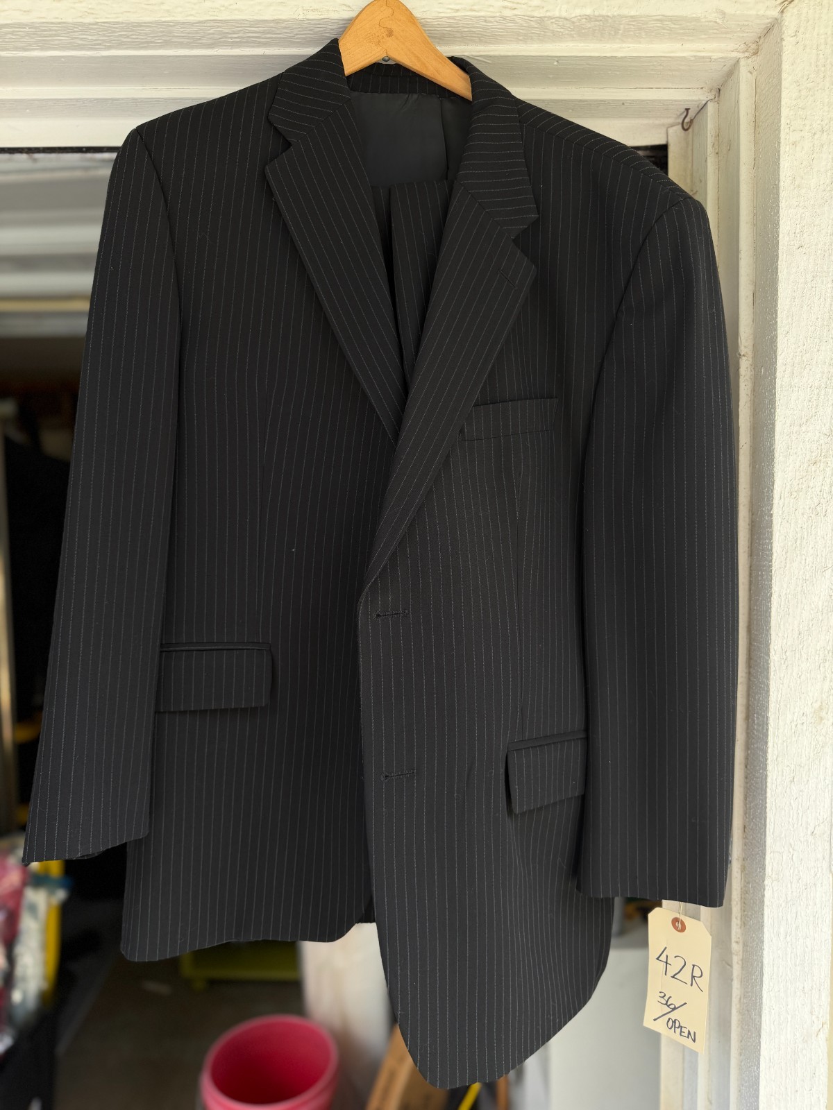 Vintage Sy Devore Mens Suit Black Pinstripe Pure Wool Sherman Oaks Hollywood 42R
