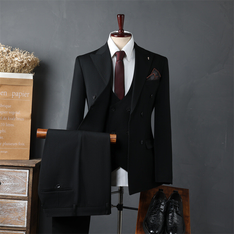 3Pcs Suit Men’s Formal Dress Blazers Double Breasted Coat Pants Vest Business OL