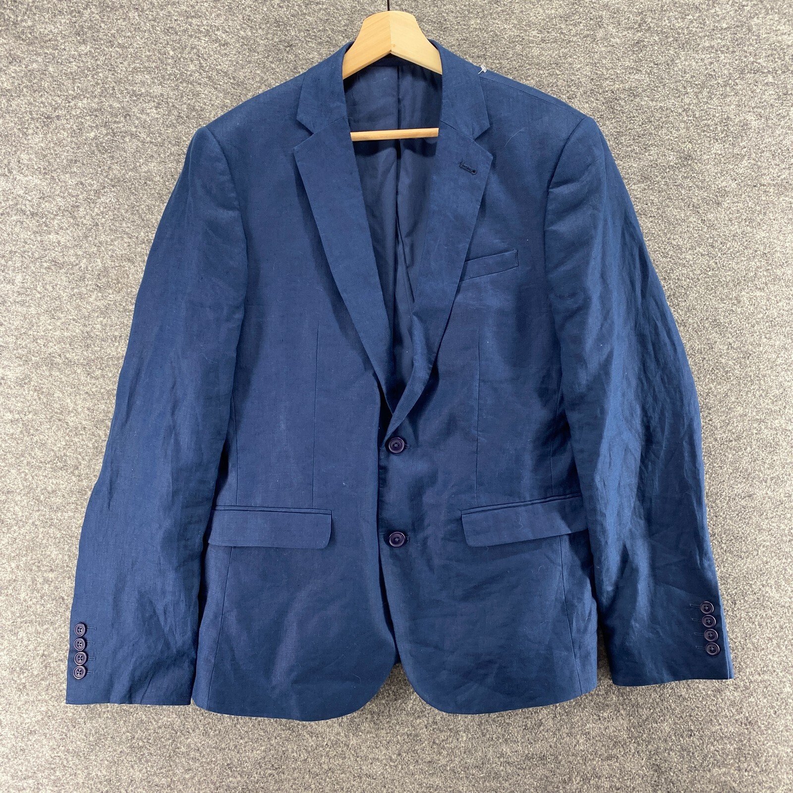 Asos Blazer Men 40 Blue Button Up Collared Long Sleeve Linen Lined Regular Fit