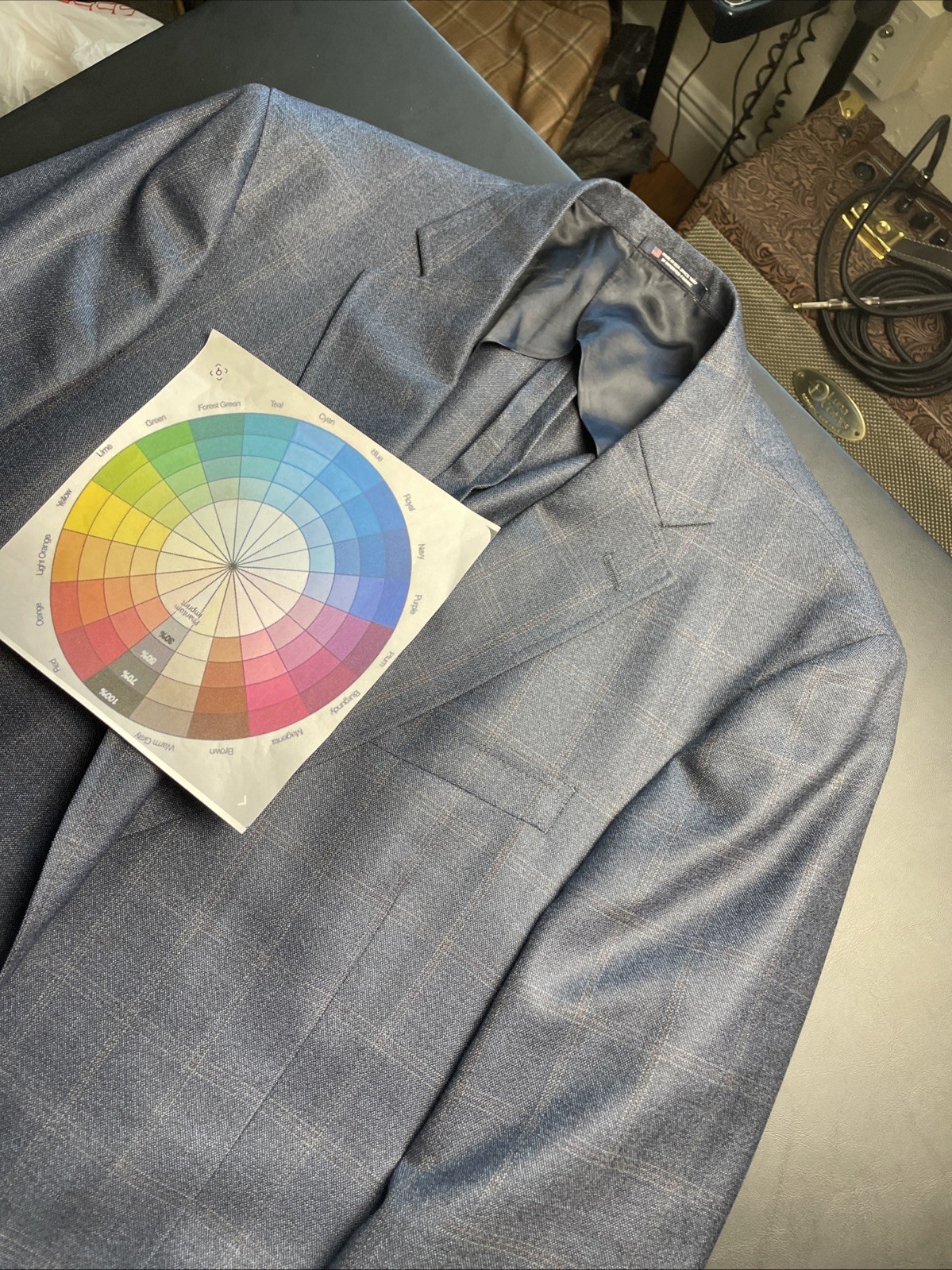 Hart Schaffner Marx 48R Slate Blue Plaid Dillards Blazer Unsctructure Made In US