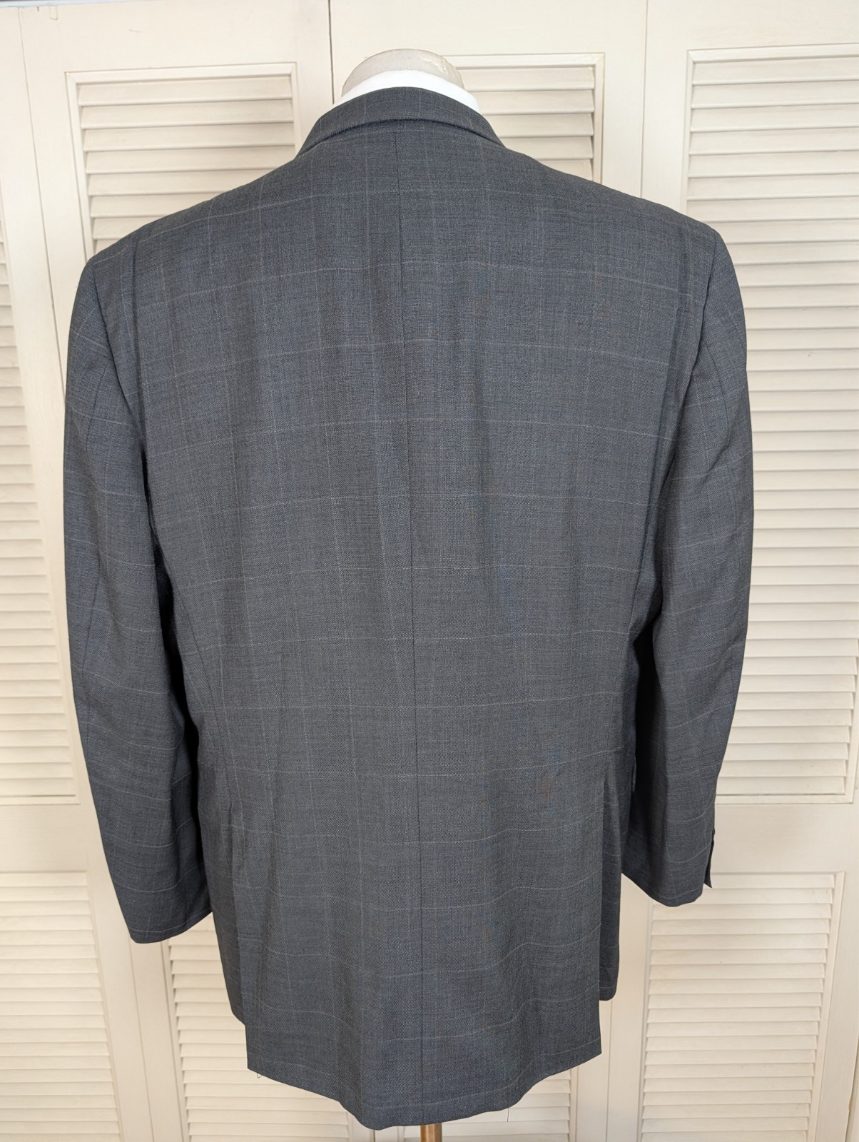 Jones New York JNY 2 Piece Suit Mens 46L 40×31 Gray Windowpane Check Wool Grid