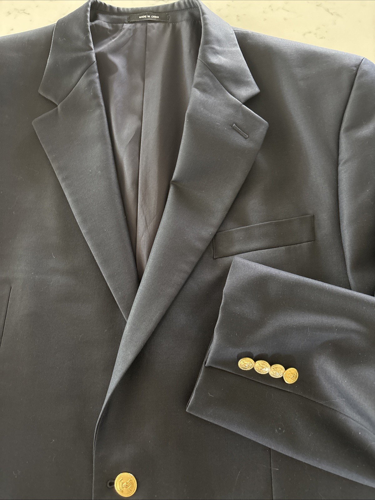 VTG Lauren Ralph Lauren Gold Button Blazer 100% Wool Navy Sport Jacket Men’s 46L