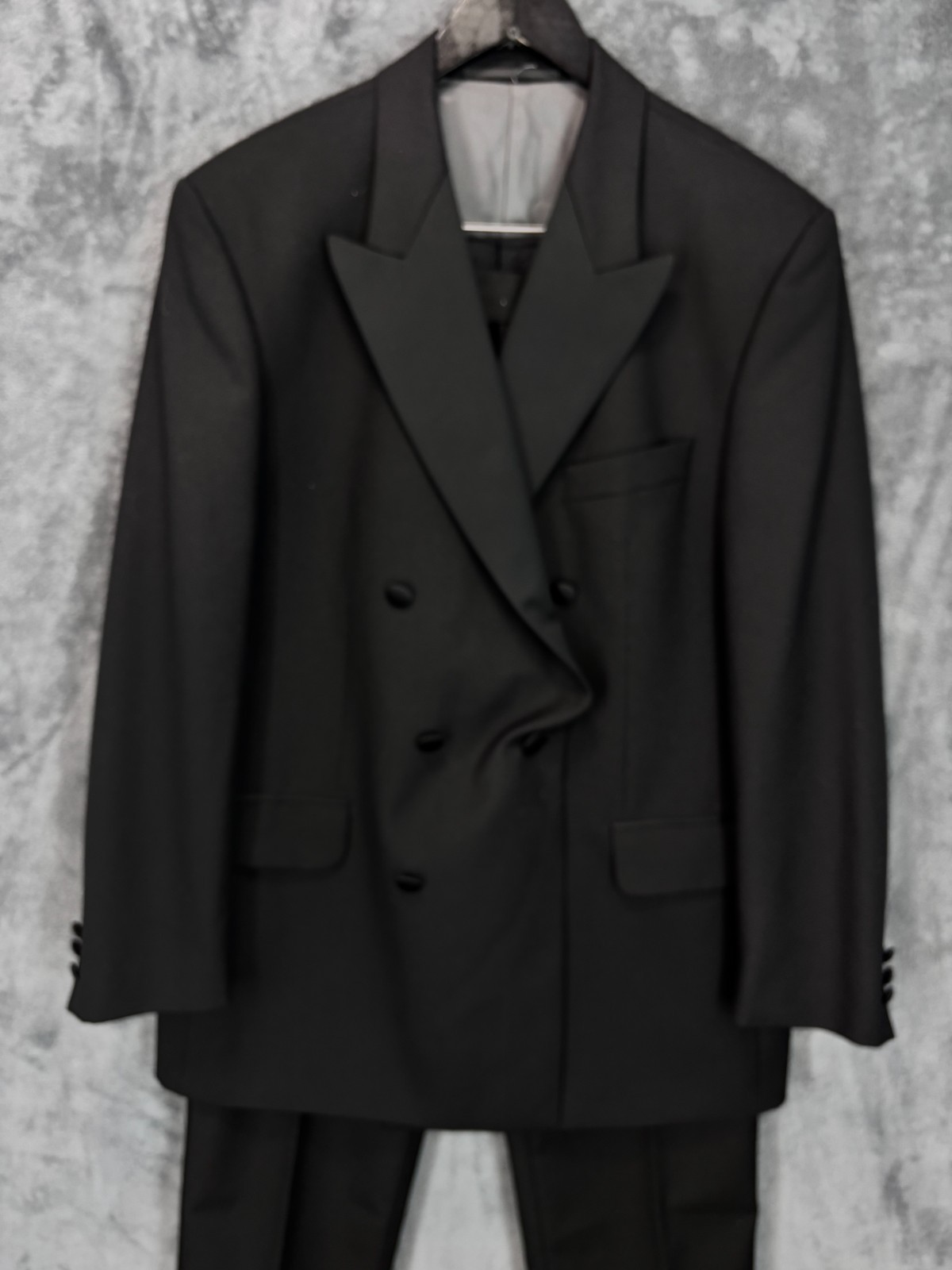 Fraser Tuxedo Suit Mens 44R 38×32 Black Double Breasted Formal Dinner 2 Piece
