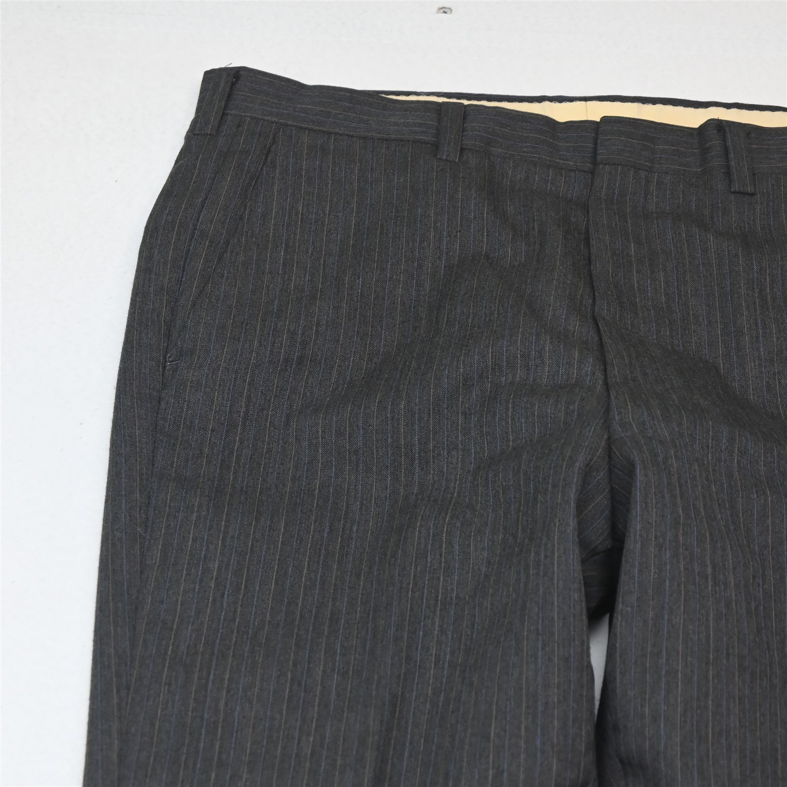 Vtg USA Made 38L 34×34 Taupe Brown Gray Striped Wool Bootcut Mens Suit