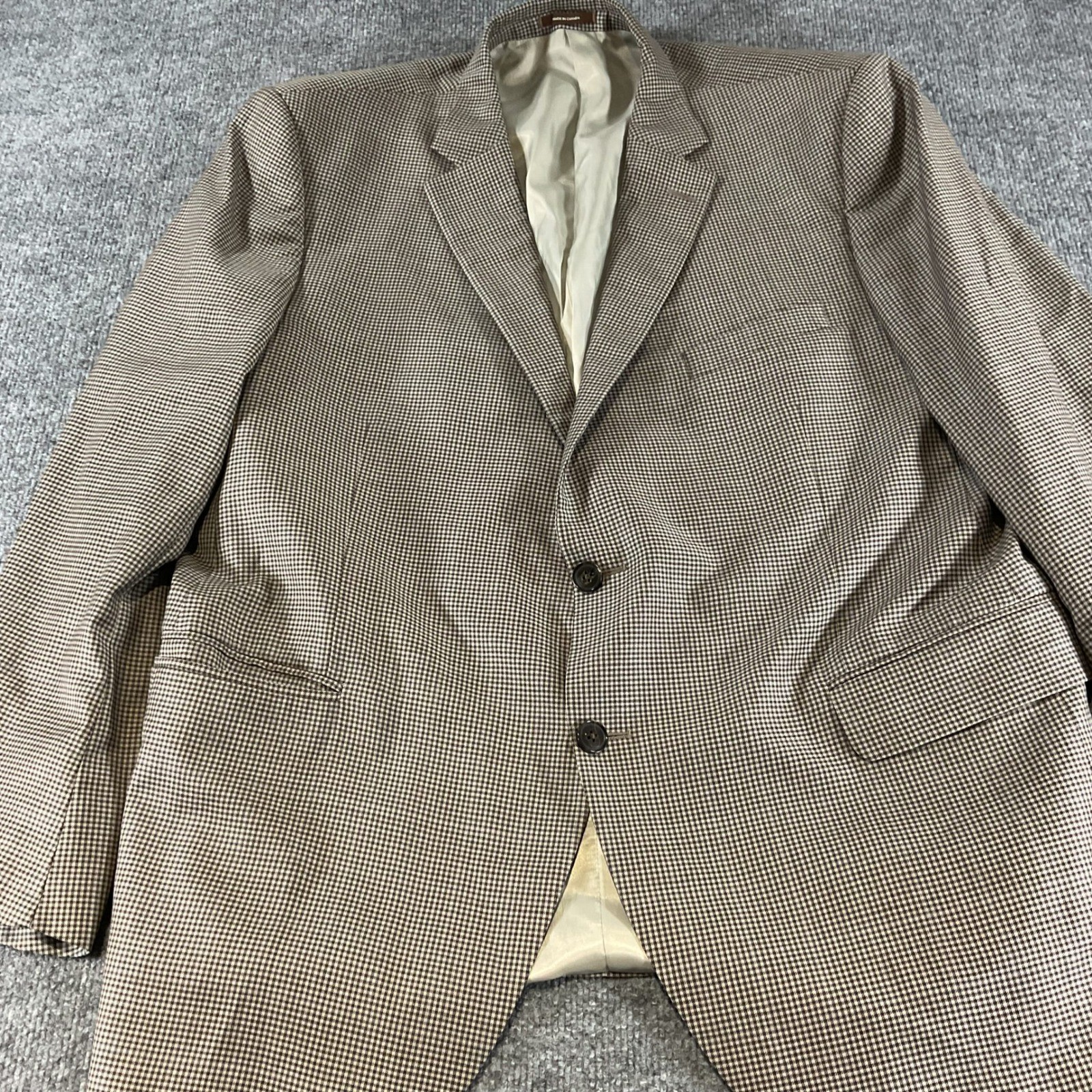 Peter Millar 48R Sport Coat Blazer 100% Wool Brown Houndstooth Two Button Mens