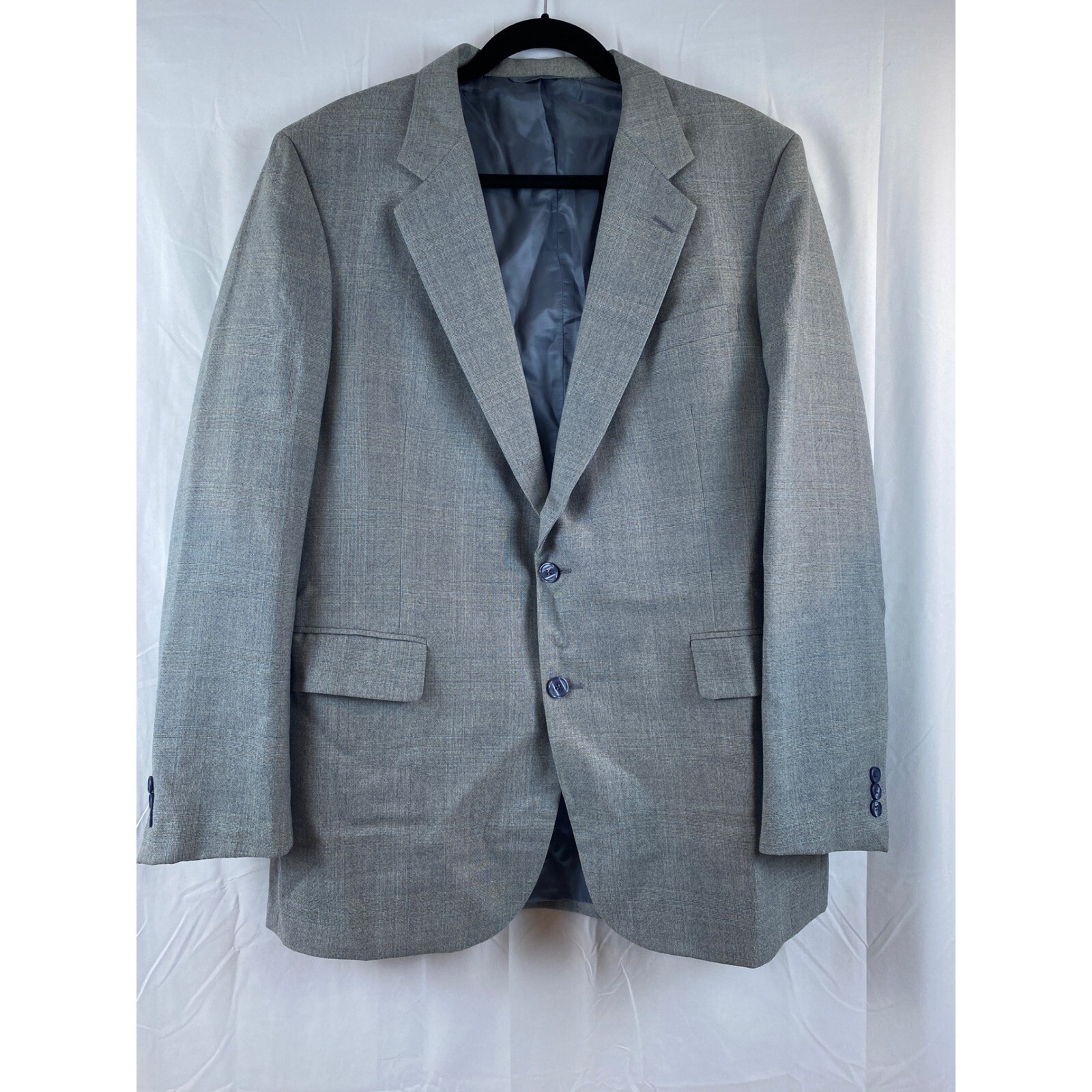 Etienne Caron New York Paris Blue Houndstooth Men’s Blazer Size 44L Blue Gray