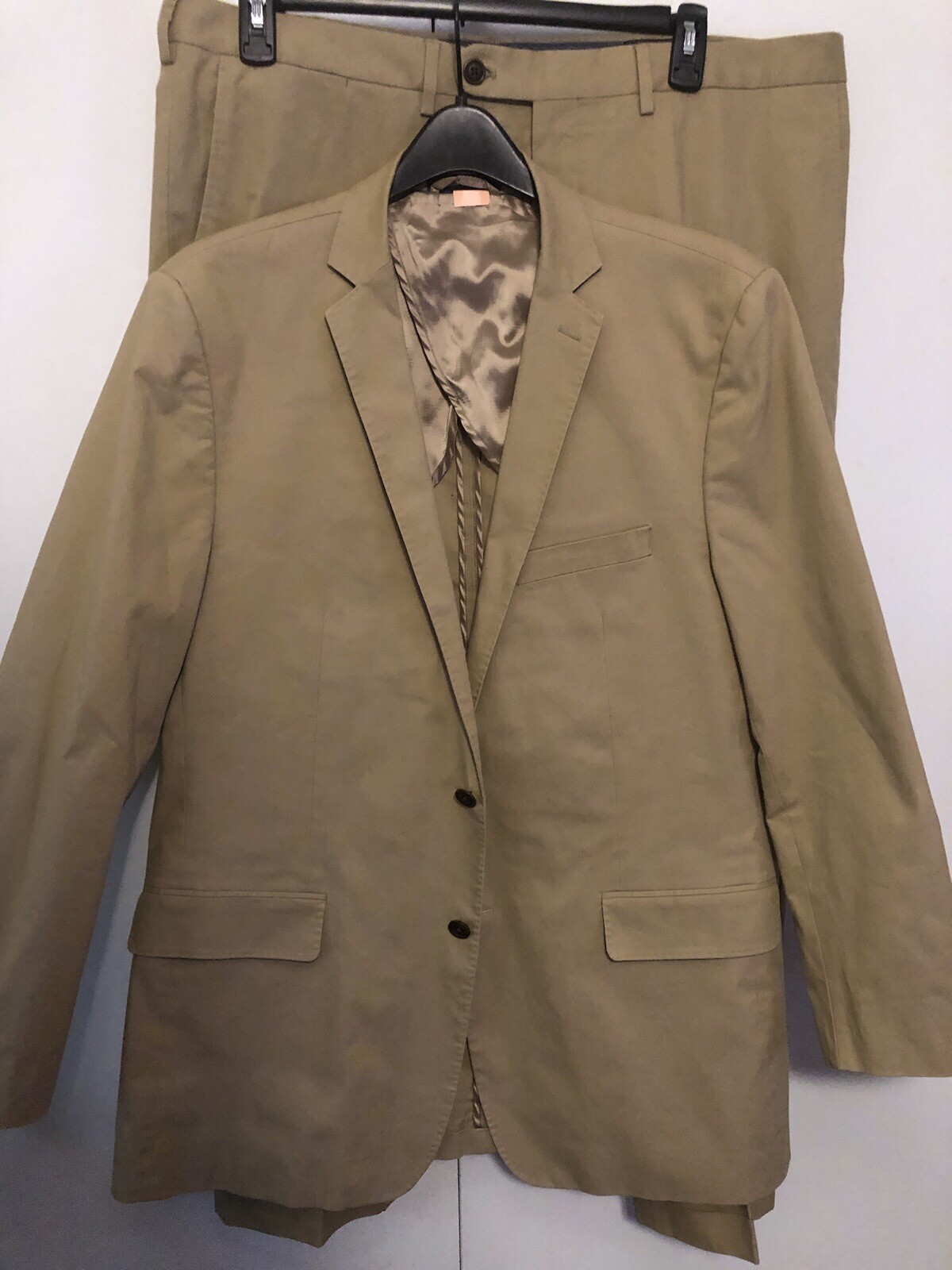 Men’s Lands End Men’s Suit Tan Jacket Cotton 99% Spandex 2%