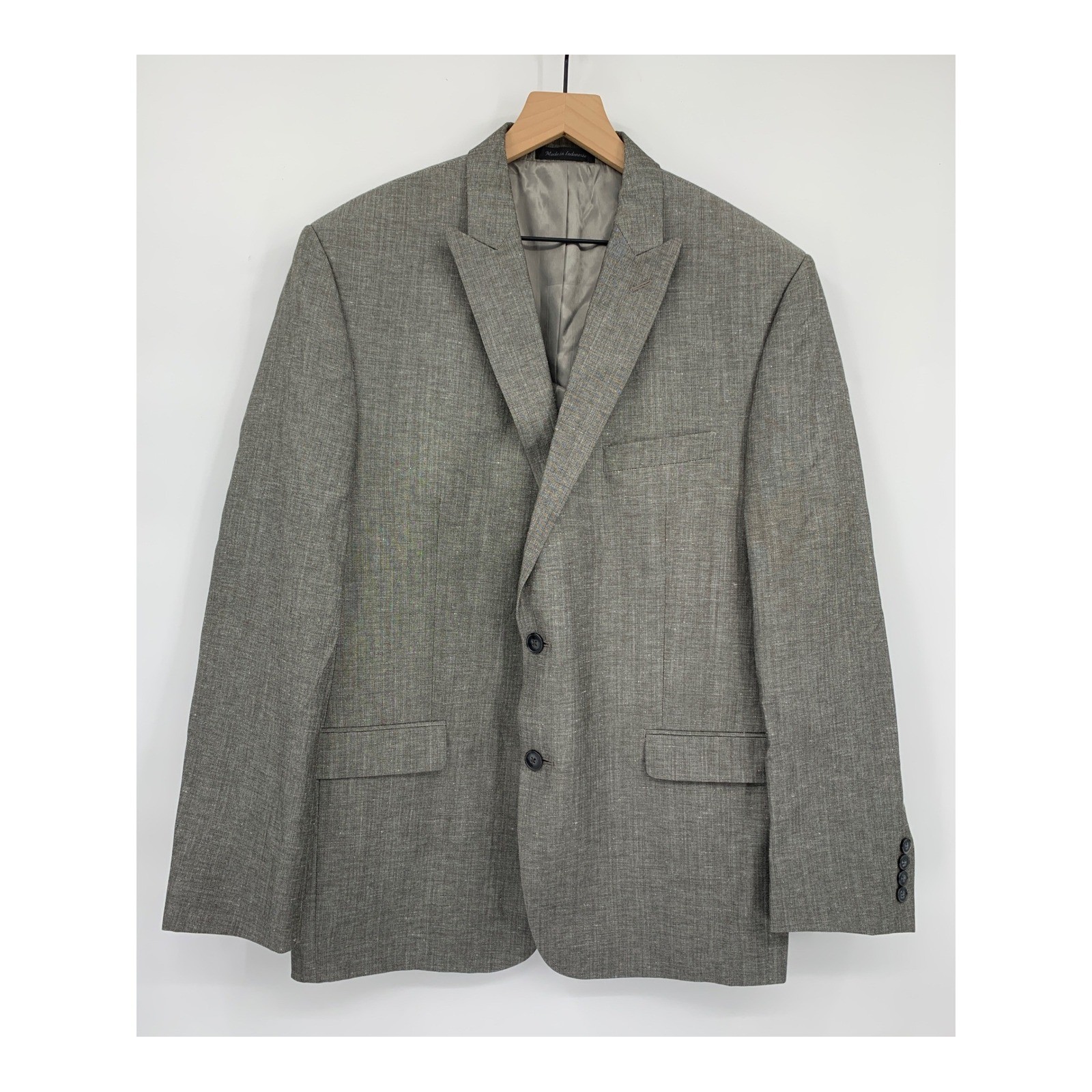 Calvin Klein Blazer Mens 44R Gray Herringbone Linen Wool Blend Sport Coat