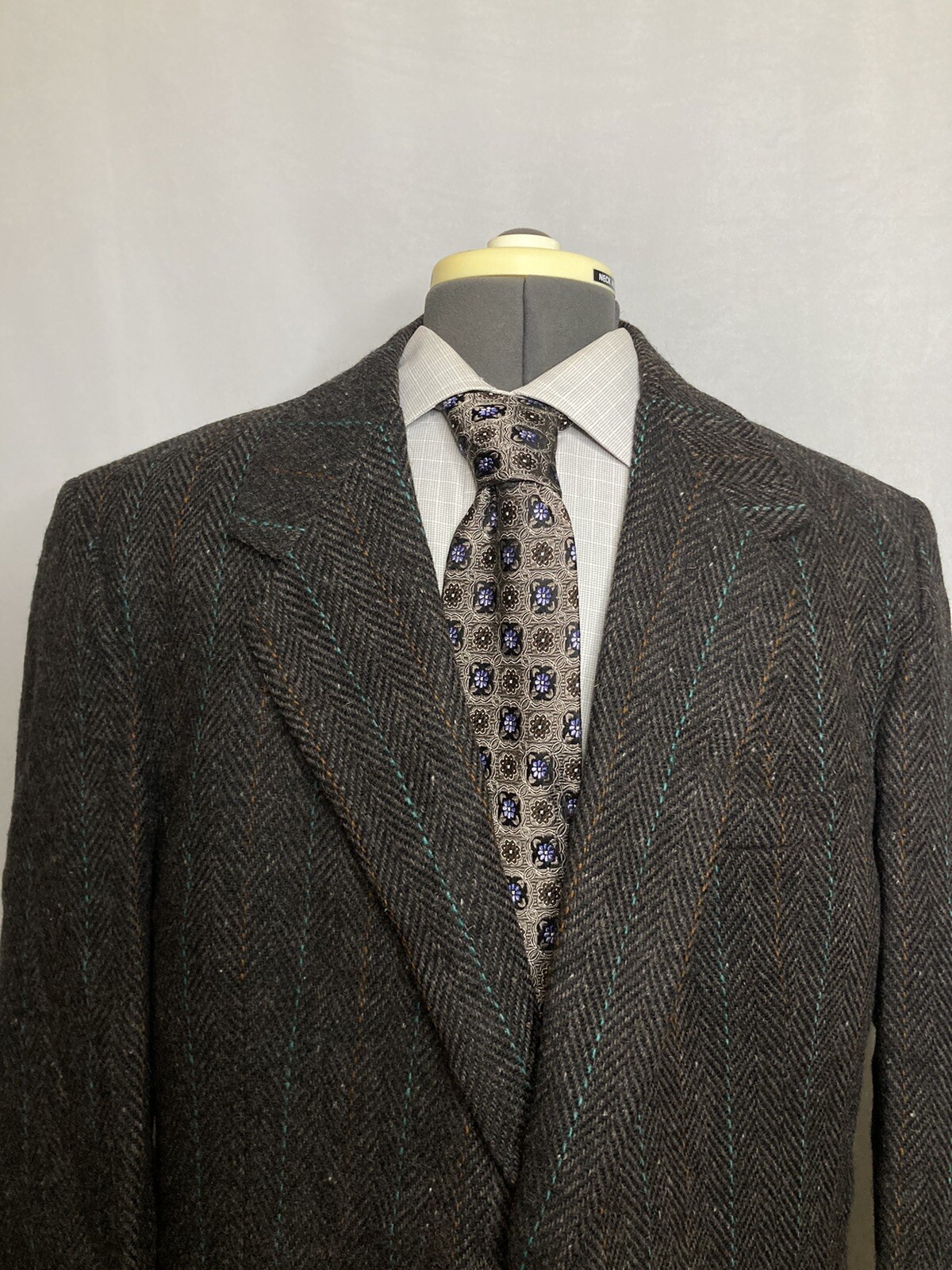Towncraft Mens Tweed Sport Coat Blazer Suit Jacket 43L 47″ Brown Herringbone