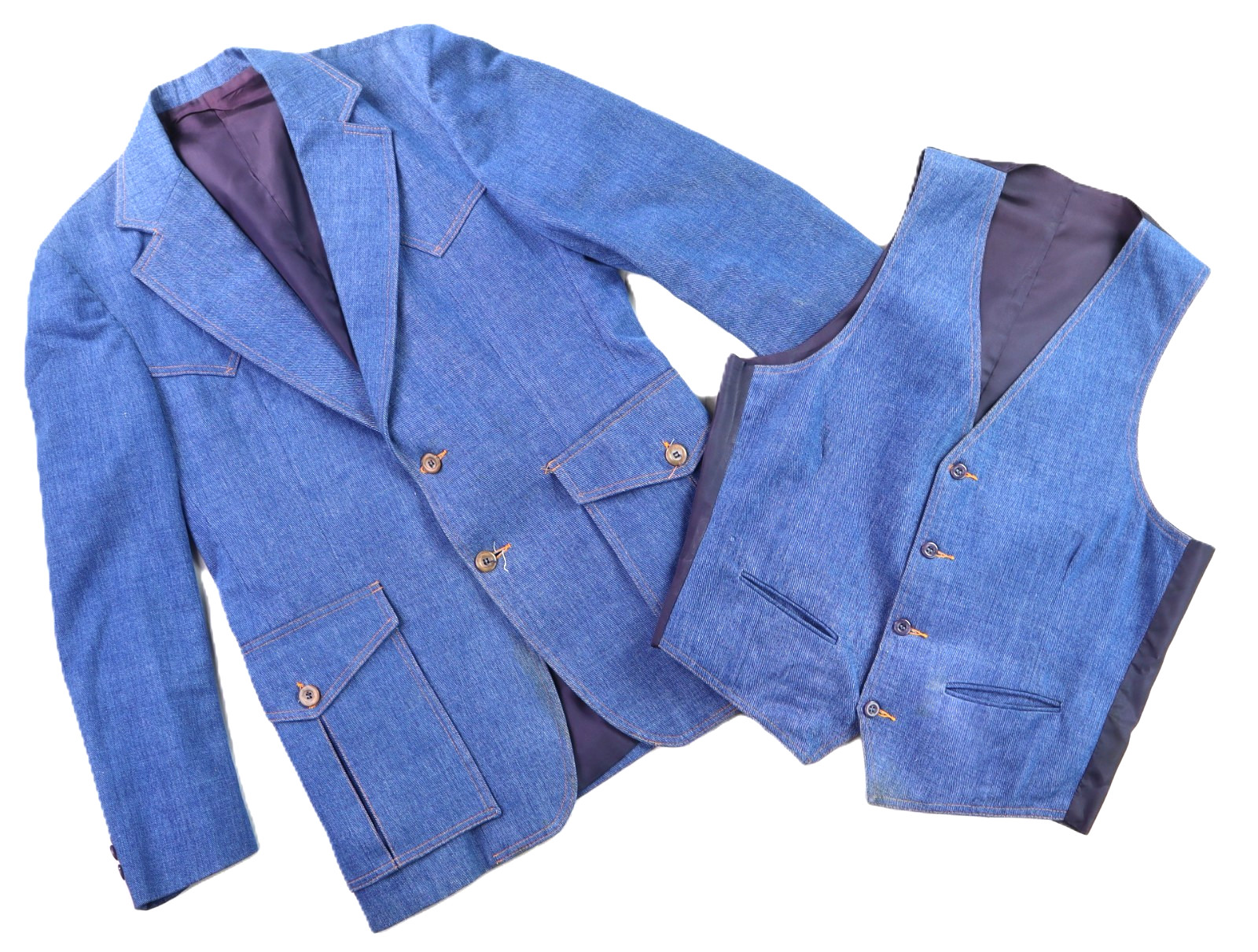 Vintage Edwin Scott Men’s S M 40 Denim Suit Sport Jacket Blazer Vest 2 Piece Set