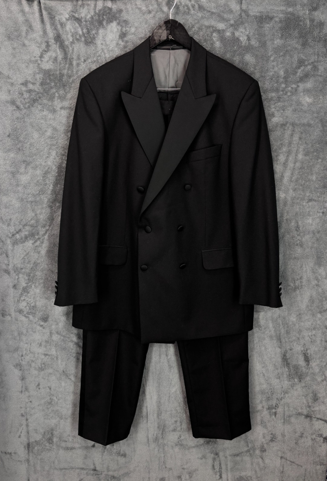 Fraser Tuxedo Suit Mens 44R 38×32 Black Double Breasted Formal Dinner 2 Piece
