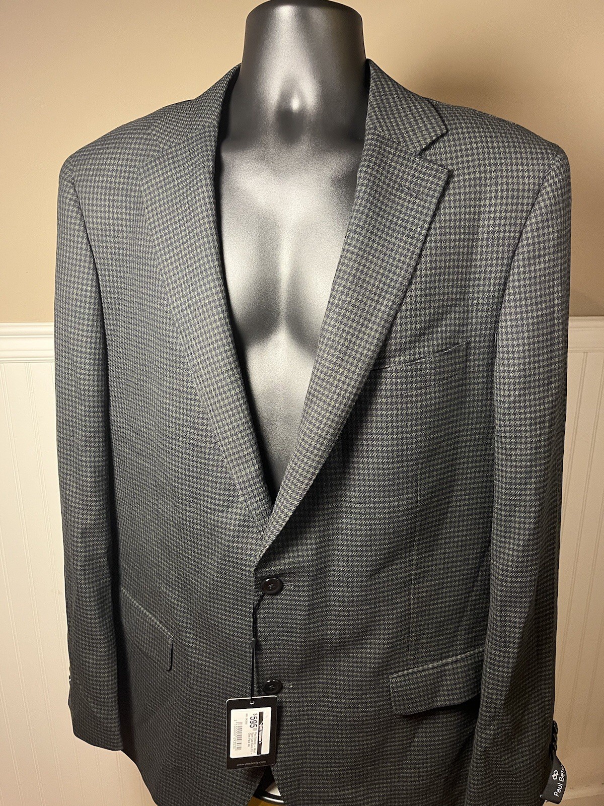 NWT Paul Betenly 44L Kevin Sport Coat Navy Olive Plaid Filarte Wool Stretch