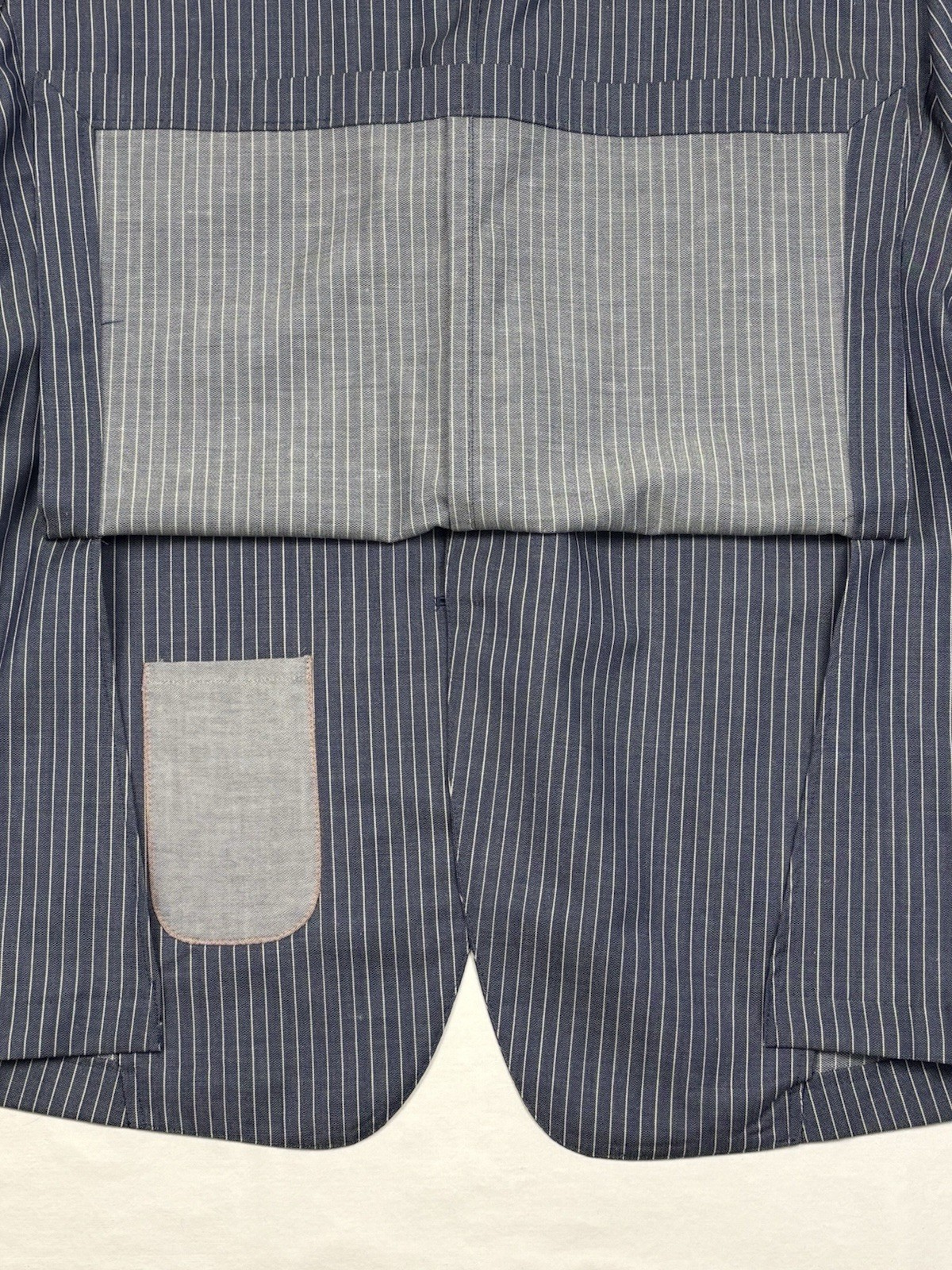 Scott James Wool/Linen Unstructured Blazer Blue/Ivory Stripe Patch Pockets XXXL