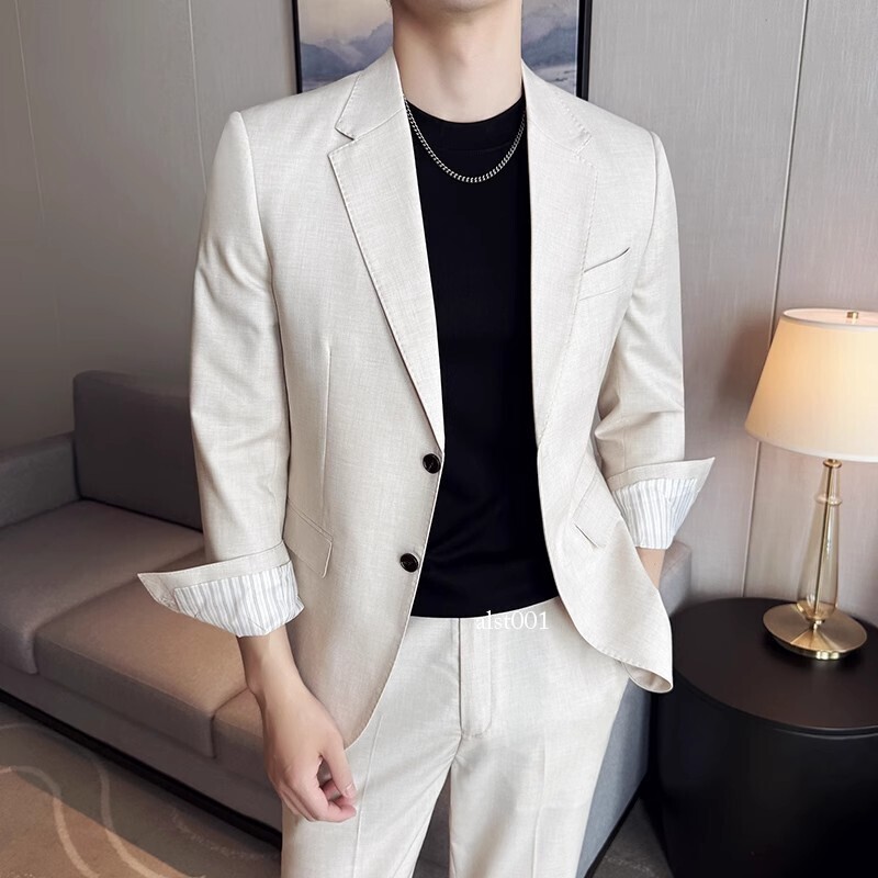 Italian Tencel Suit Set Men’s Elastic Waist Trousers New Business Two-piece Set