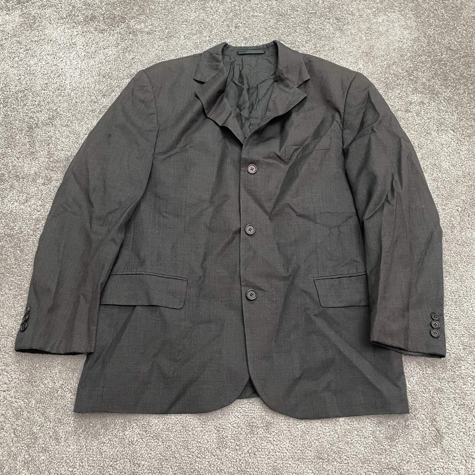 Boss Hugo Boss Pure Wool Blazer Suit Jacket Mens 44 Dark Gray Double Vented Work