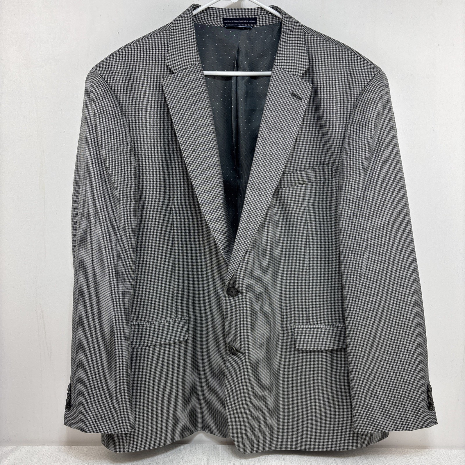 Tommy Hilfiger Blazer Jacket Men 48L Gray Glen Check Houndstooth Sport Coat EUC