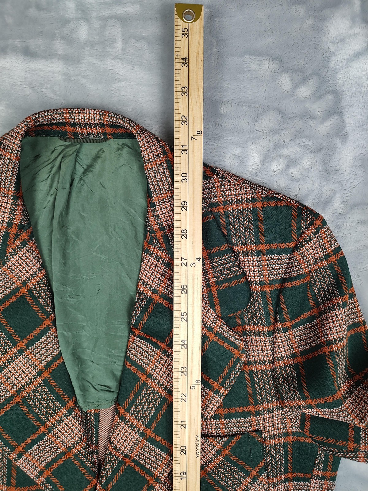 Vintage Ratner Clothes Blazer Mens 40 Green Plaid Polyester Sport Coat Retro 70s