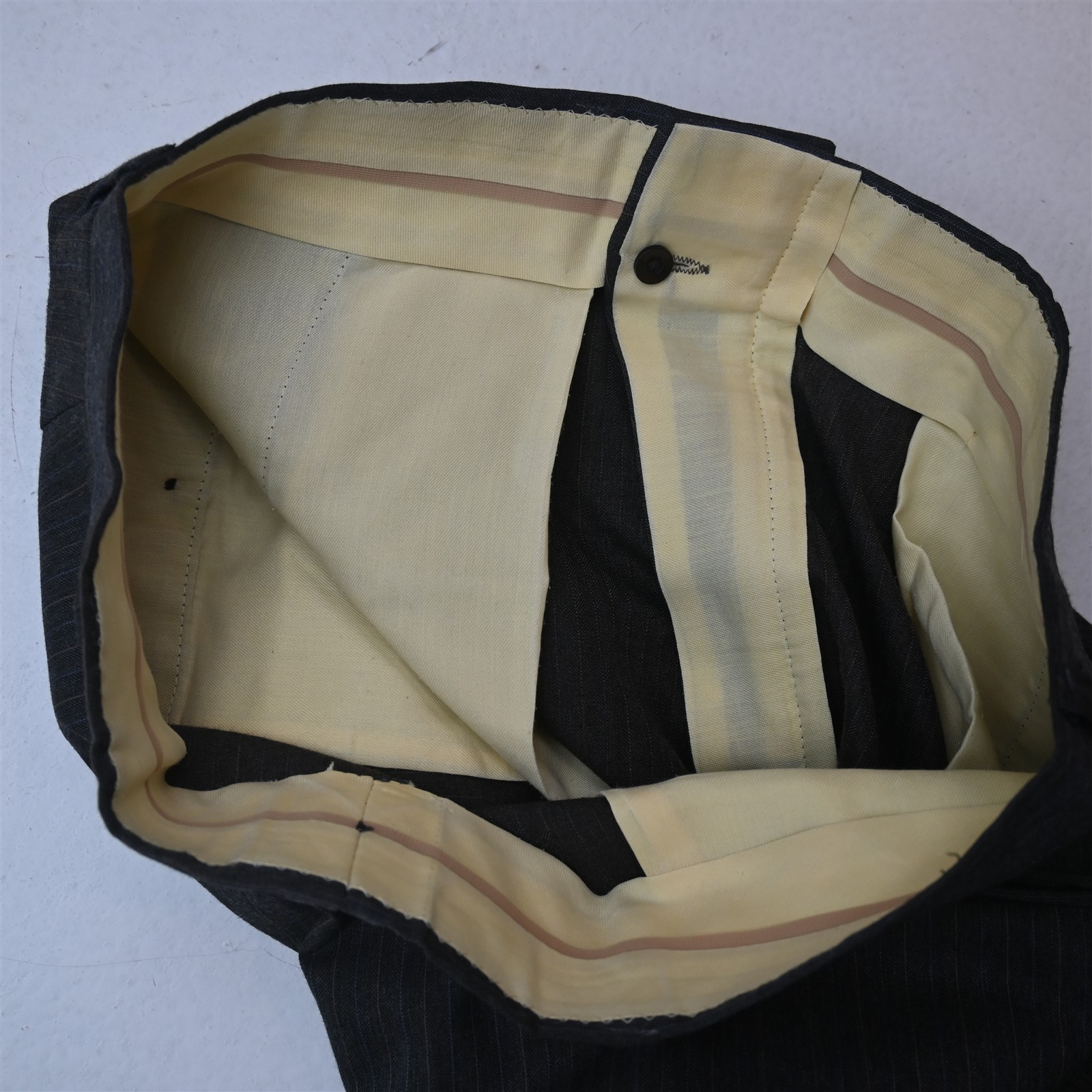 Vtg USA Made 38L 34×34 Taupe Brown Gray Striped Wool Bootcut Mens Suit