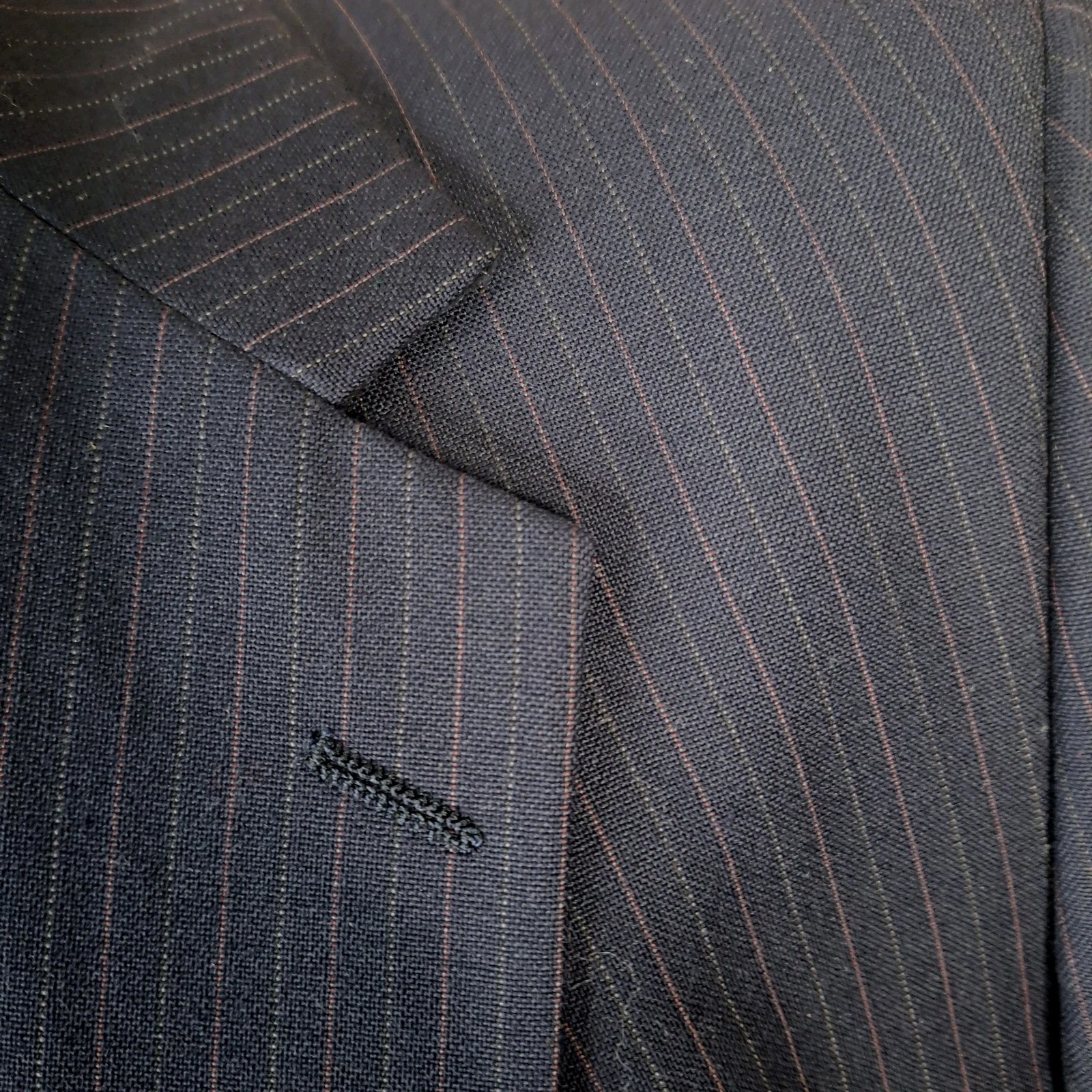 Halston Suit 2 Piece Mens 42R Trousers 36X29 Navy Multicolor Stripe VTG