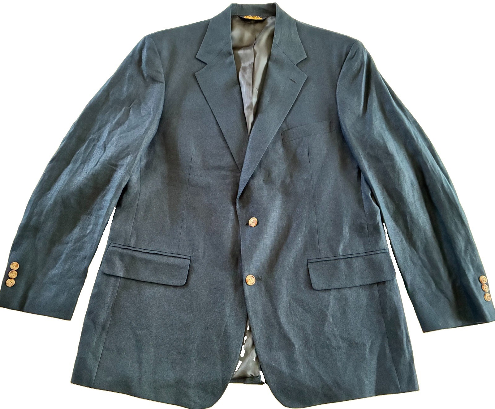 BROOKS BROTHERS 43R Made In The USA 💯 LINEN DARK NAVY TWO- BUTTON SPORT COAT