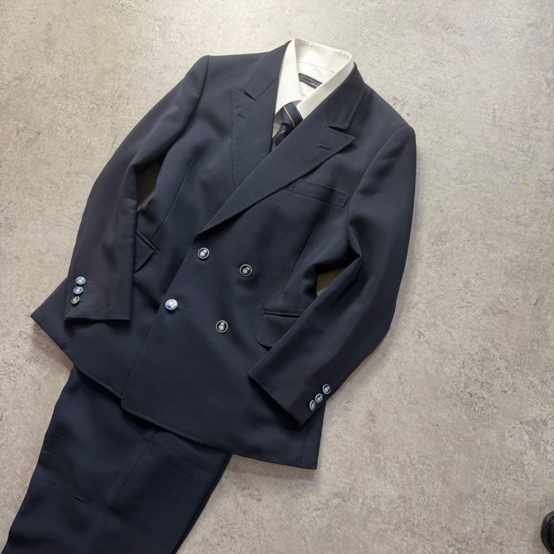 Vintage Men’s Navy Double Breasted 2 Piece Suit Red Lining Size S